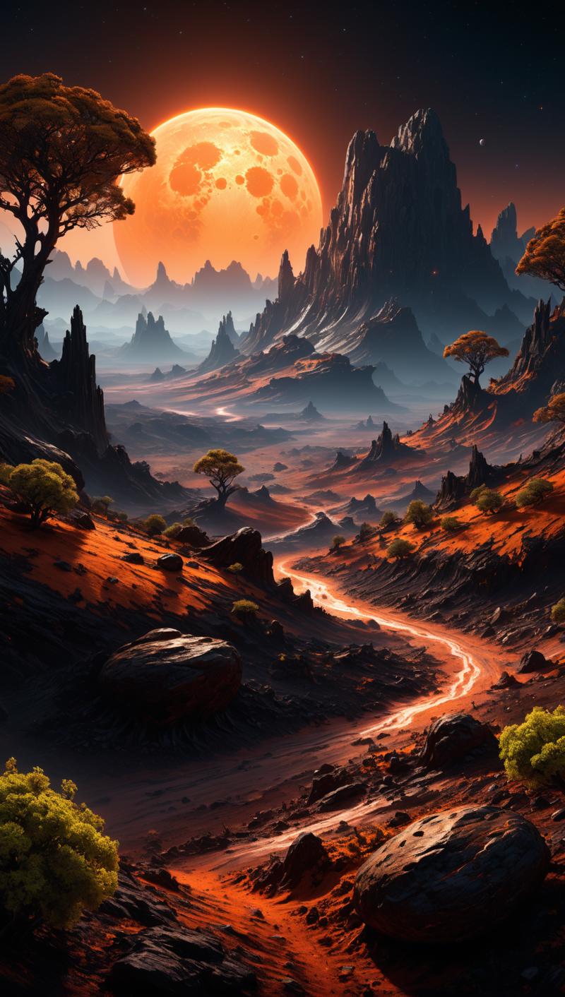 01368-1529458814-Landscape of a dark far away planet, rock and organic soil, glowing trees, UHD, masterpiece, trending on artstation, sharp focus.png